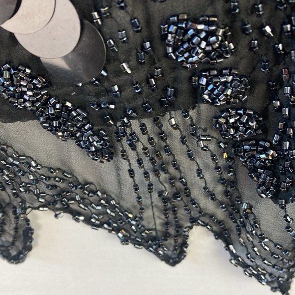 Swee Lo black silk dress top with sequins and beading - Picture 3 of 10